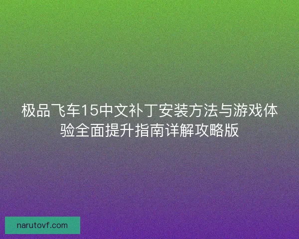 极品飞车15中文补丁安装方法与游戏体验全面提升指南详解攻略版